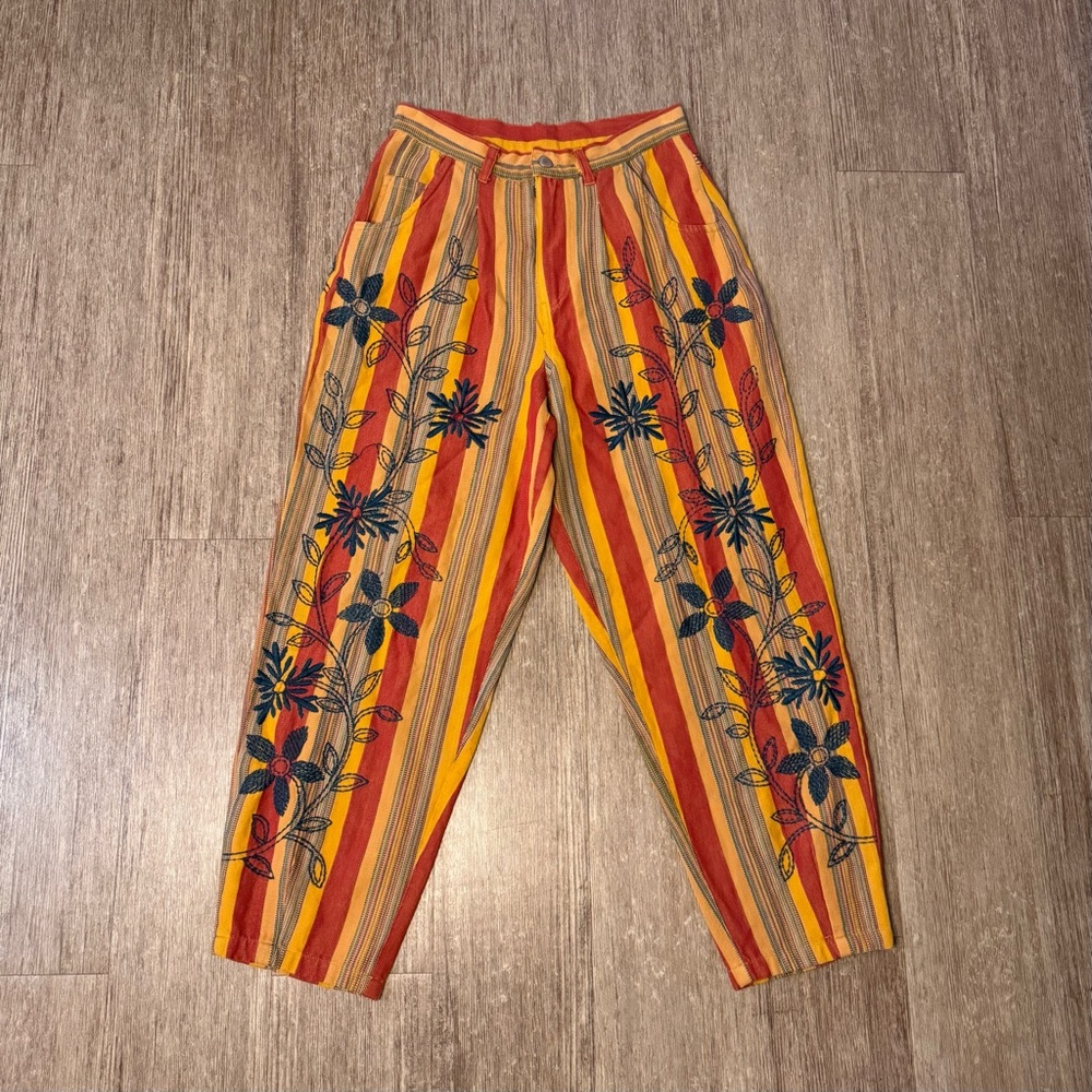 Free People Warm Colorful Striped Embroidered Pants Size 0/2